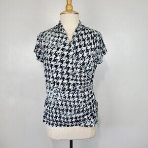 Melissa Paige Black Gray White Short Sleeve Career Surplice Top, Size M